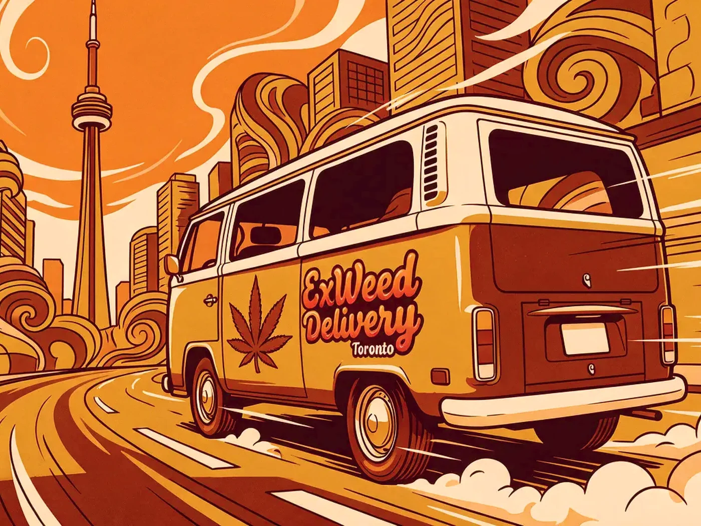 ExWeed delivery van driving through downtown Toronto